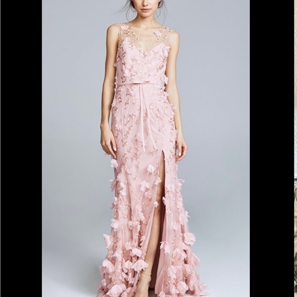 Marchesa Notte Gown with 3D Flowers -Sz 4 Blue Color - Picture 3 of 6